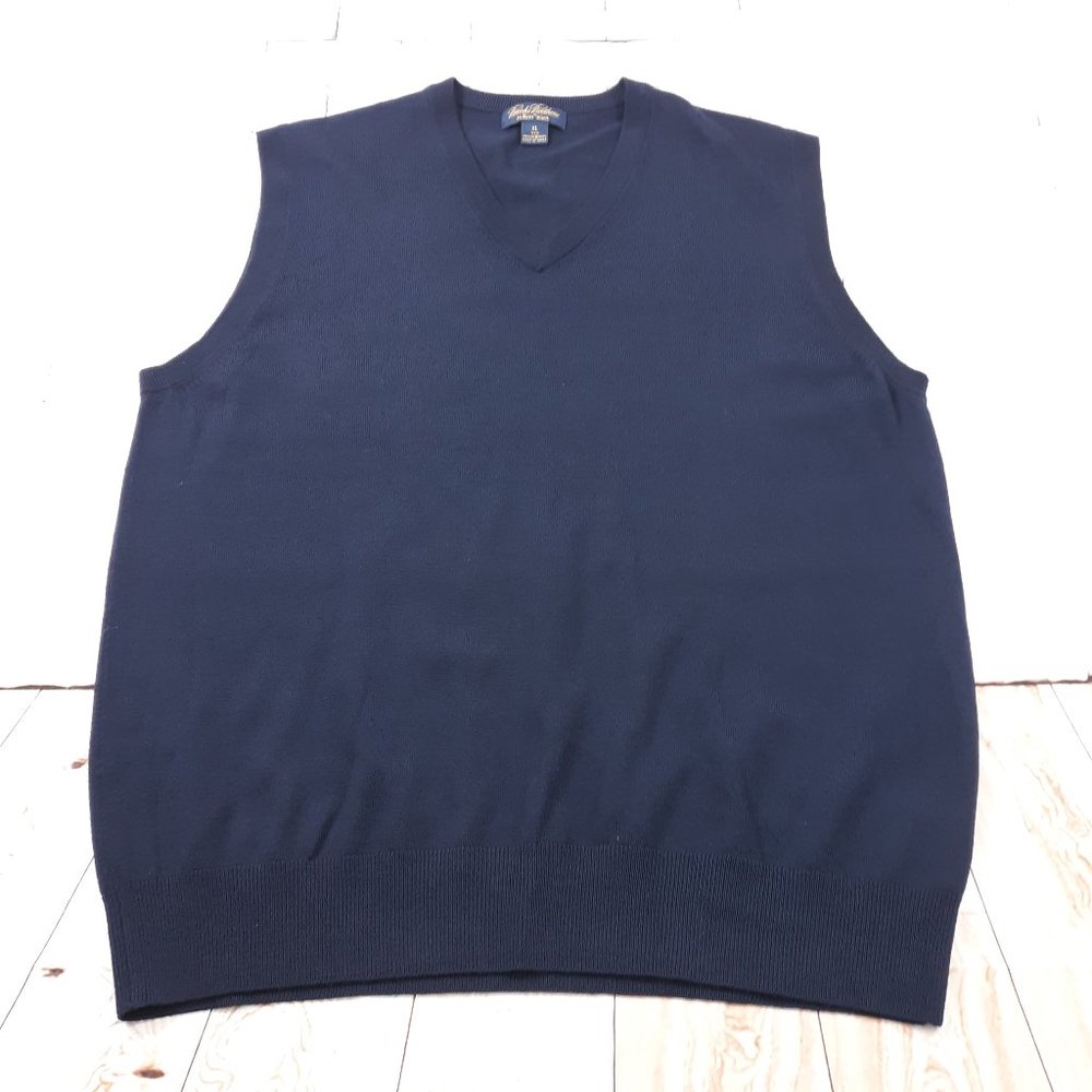 Brooks Brothers Sweater Vest Saxxon Wool Mens Size XL V-Neck Pullover Navy Blue